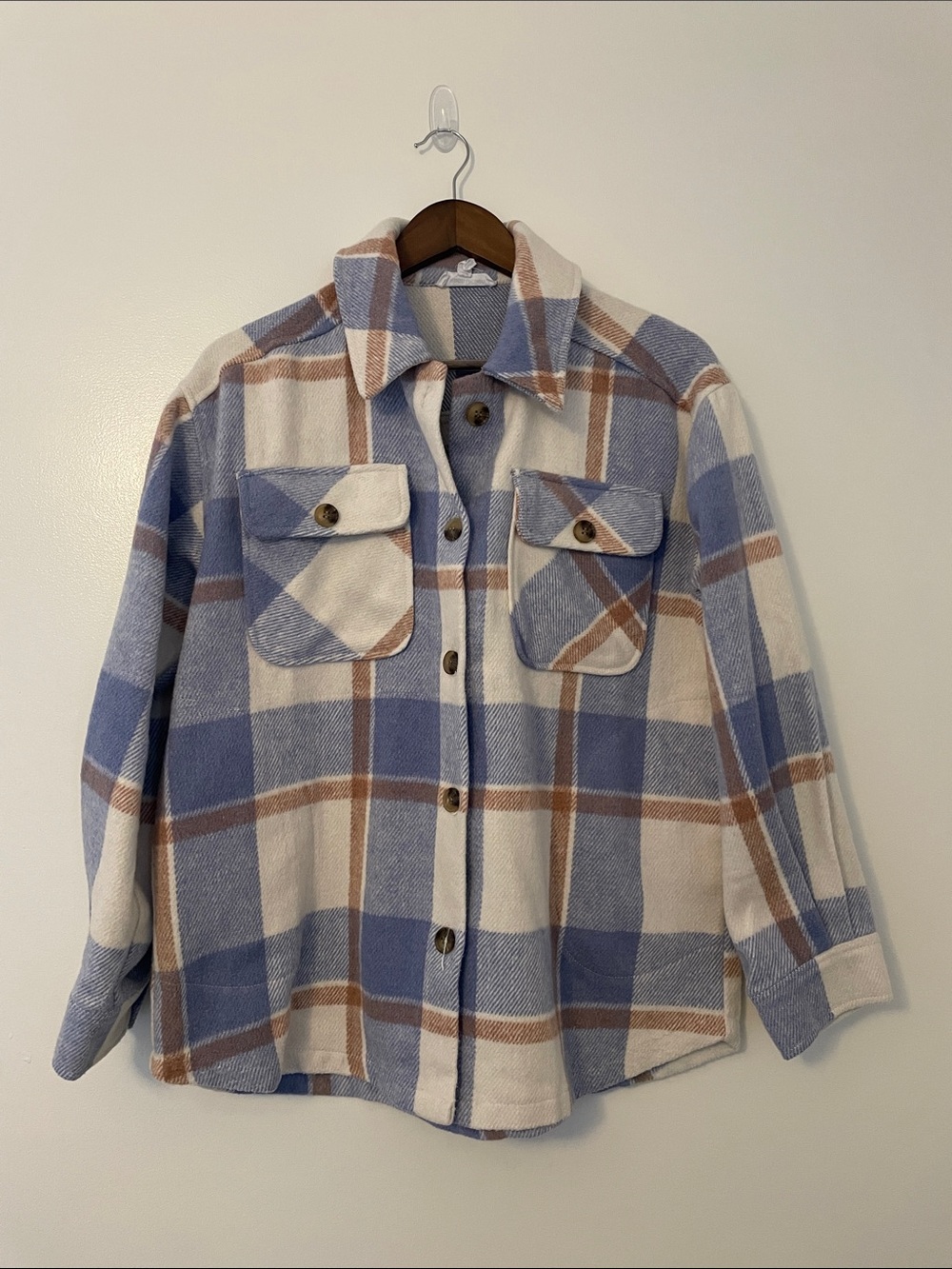 Urban Dictionary Blue, Brown, and Cream Oversized Cozy Plaid Shacket
